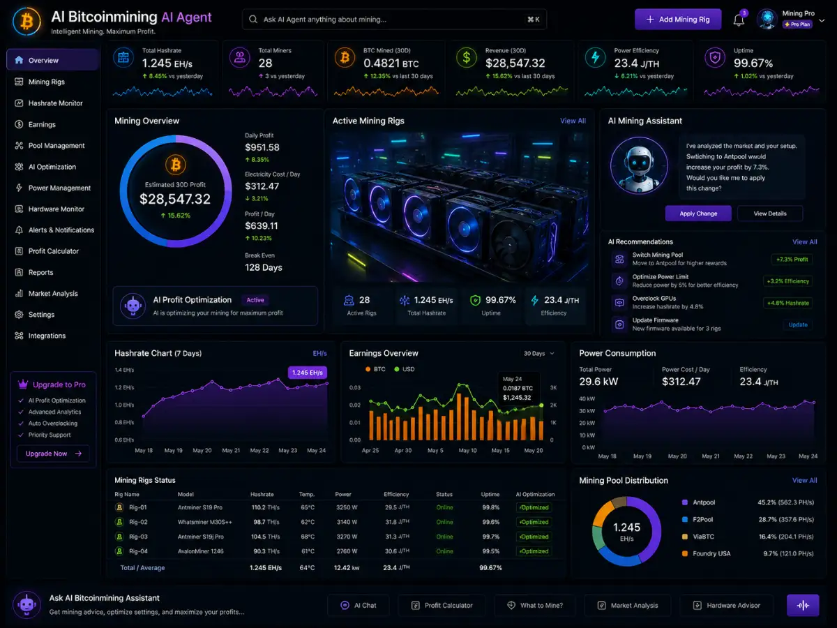 aibitcoinmining.app AI bitcoin mining optimizer app — dashboard preview